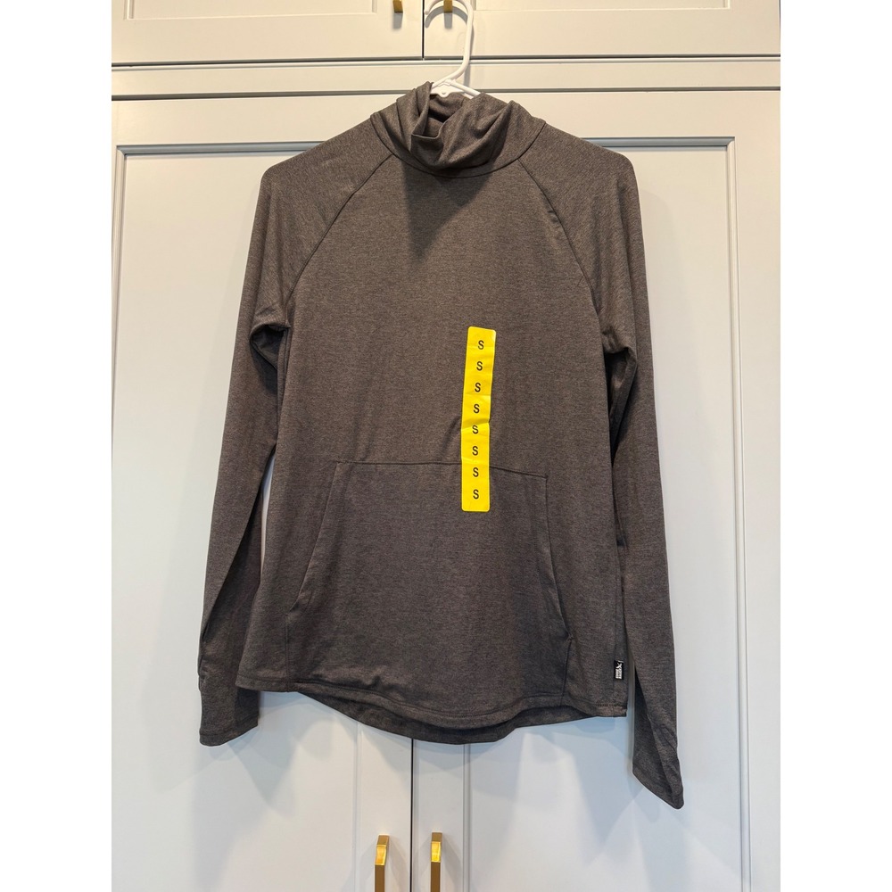 NWT Eddie Bauer Women Active Funnel Neck Gray Pullover Thumbhole hiking climbing